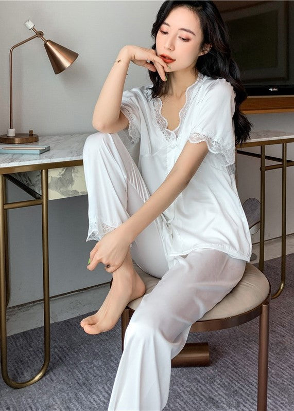 Short-Sleeved Lace Pajama Set