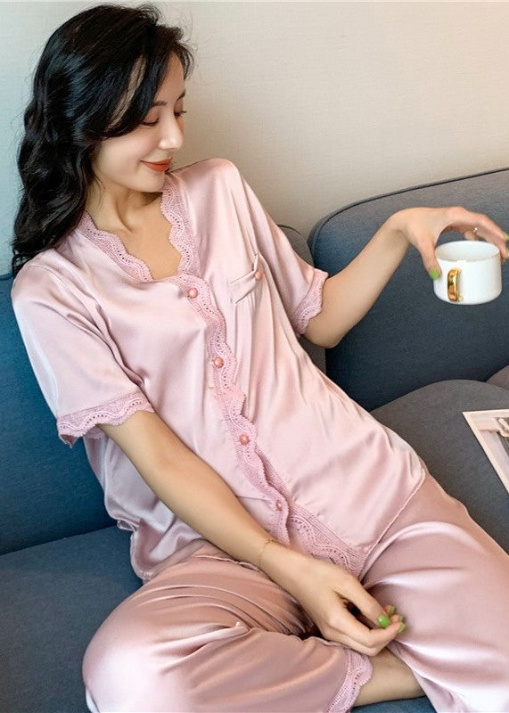 Short-Sleeved Lace Pajama Set