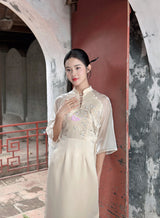 Beige Modernized Ao Dai With Beads