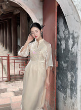 Beige Modernized Ao Dai With Beads