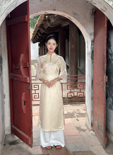 Beige Modernized Ao Dai With Beads