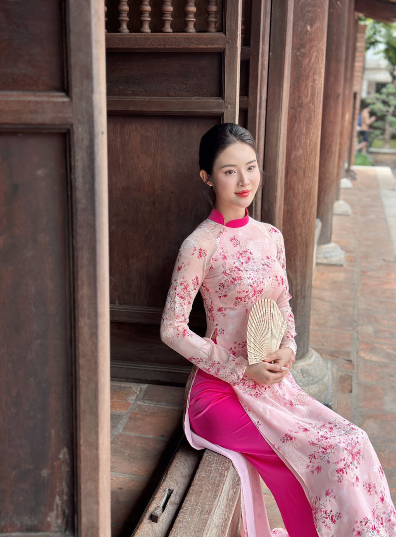 Pink Floral Traditional Ao Dai