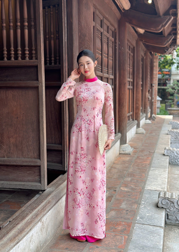 Pink Floral Traditional Ao Dai