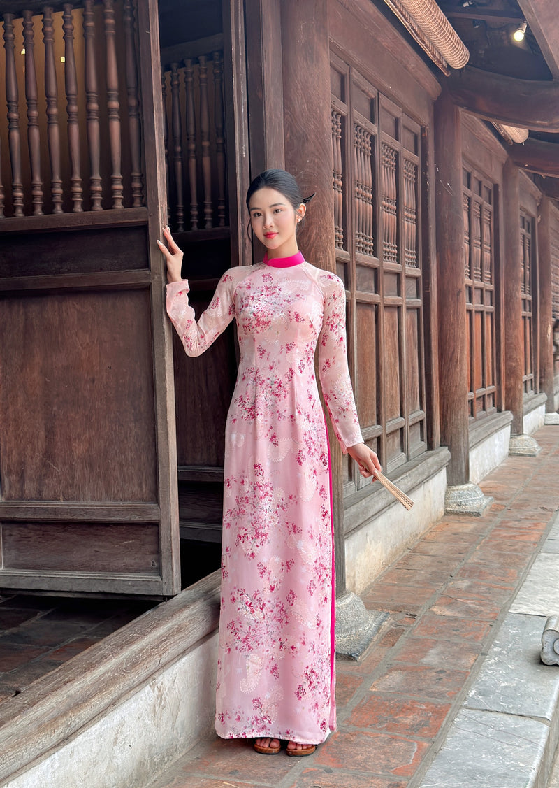 Pink Floral Traditional Ao Dai